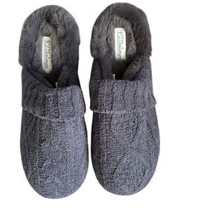 PJ SALVAGE Chenille Cozy Cable Slippers, Size  Large, NWT, Charcoal